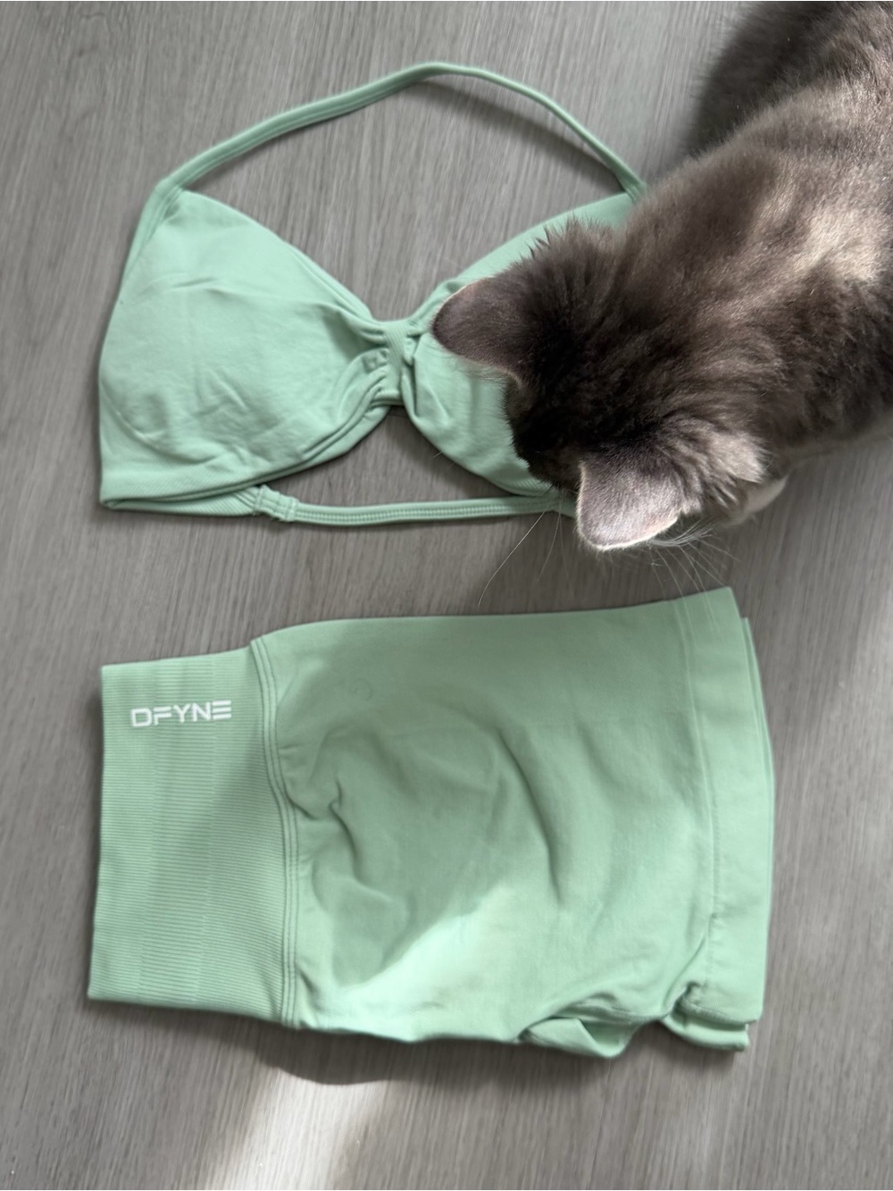 DFyne light/mint green impact sports bra and shorts set
